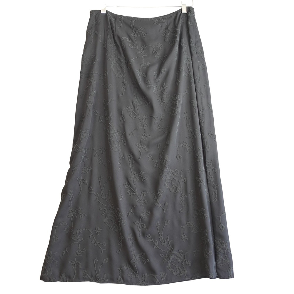 Vintage 90s Maxi Skirt Womens 12 Black Beaded‎ Dark Floral Romantic Whimsigoth